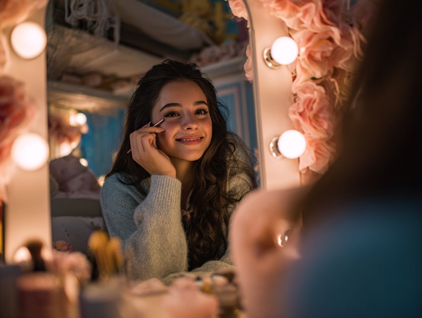 Teenager trägt Make-up auf