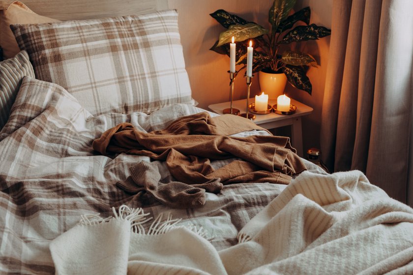 cozy scandinavian bedroom interior in natural tones, real life mess disorder cozy scandinavian bedroom interior in natural tones, real life mess disorder