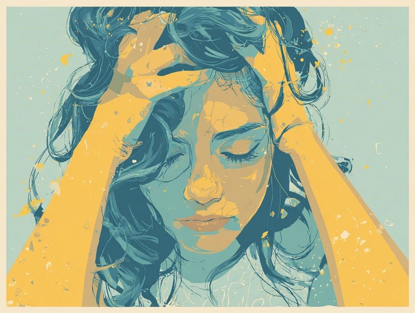 Emotionale Erschöpfung: Erschöpfte Frau stützt Kopf in Hände Emotionale Erschöpfung: Erschöpfte Frau stützt Kopf in Hände