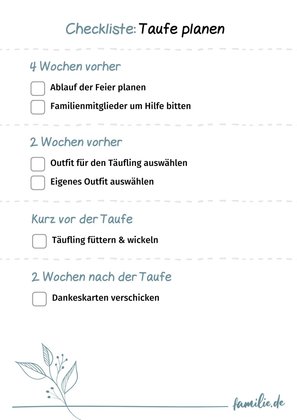 Taufe planen mit Checkliste Taufe planen mit Checkliste