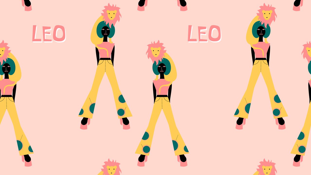 Seamless pattern with Leo - astrological zodiac sign. Abstract print with The Lion.