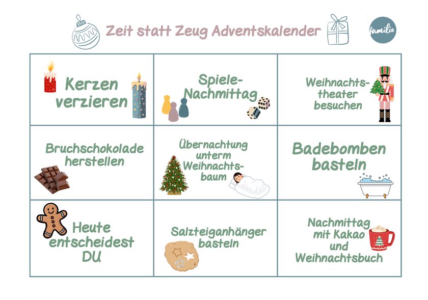 Adventskalender Ideen für Aktivitäten