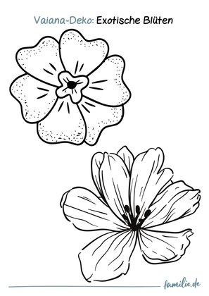 So sehen die Blüten zum Ausmalen der Vaiana-Deko-Druckvorlage zum Ausdrucken aus