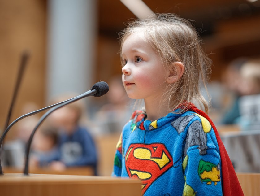 Mädchen hält im Bundestag in Superhelden-Kostüm eine Rede Mädchen hält im Bundestag in Superhelden-Kostüm eine Rede
