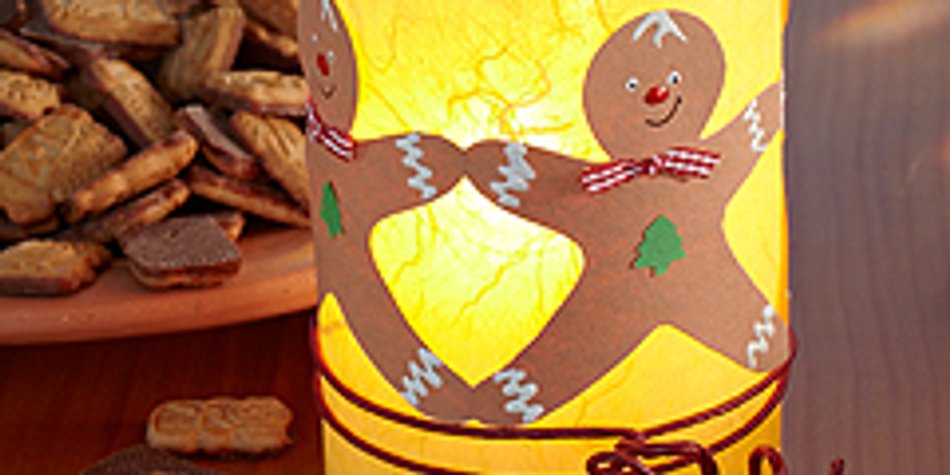 Glas-Windlicht basteln mit Lebkuchenmännern Glas-Windlicht basteln mit Lebkuchenmännern