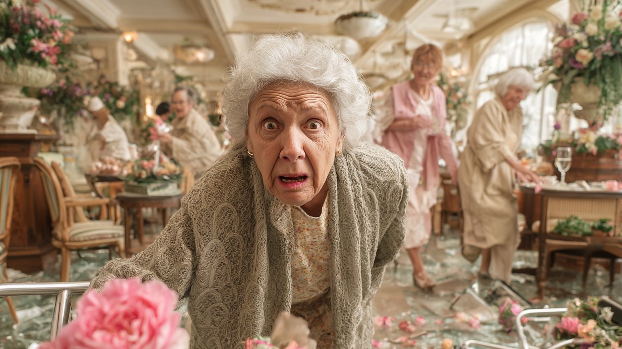 Haftpflichtversicherung für Senioren: Alte Frau zerstört Blumenwasen in Café Haftpflichtversicherung für Senioren: Alte Frau zerstört Blumenwasen in Café
