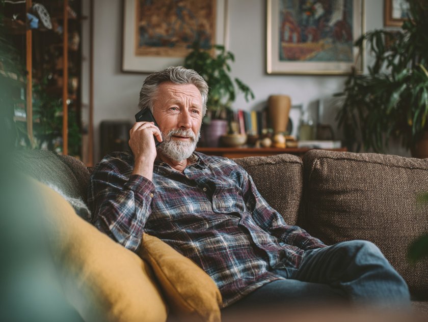 Boomer am Festnetztelefon