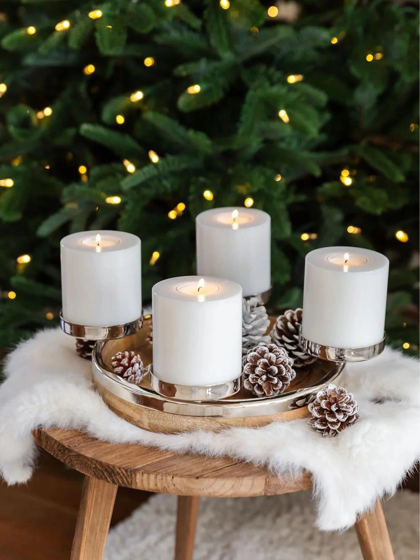 Westwing Edelstahl-Adventskerzenhalter Mona mit Mangoholzfuß