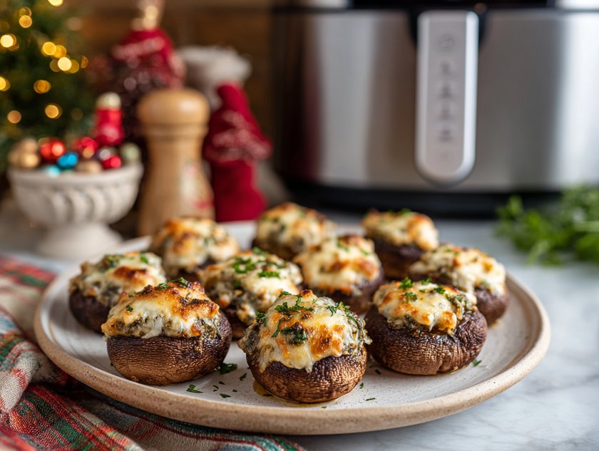 Vegetarische Airfryer-Weihnachtsgerichte: Gefüllte Champignons