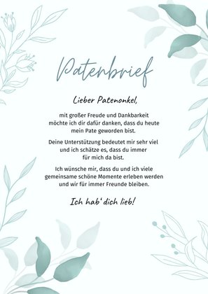 Patenbrief für den Patenonkel Patenbrief für den Patenonkel