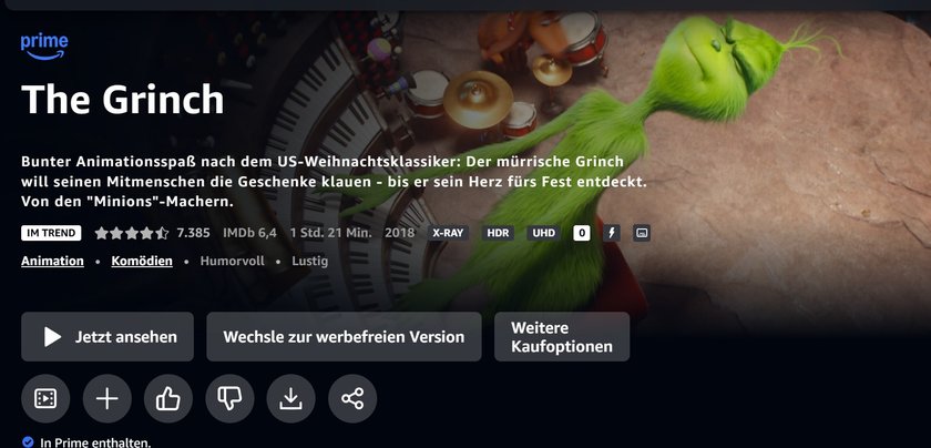 Amazon Prime Weihnachtsfilme: The Grinch