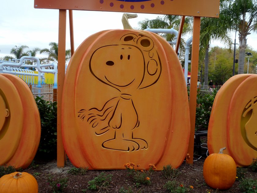 Santa Clara - October 23, 2010: Snoopy of Charlie Brown Peanuts Pumpkin in garden at Great America Park. 