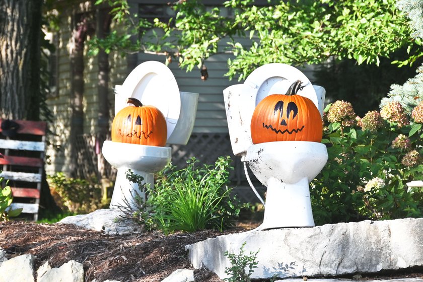 2 Kürbisse auf der Toilette 2 Kürbisse auf der Toilette