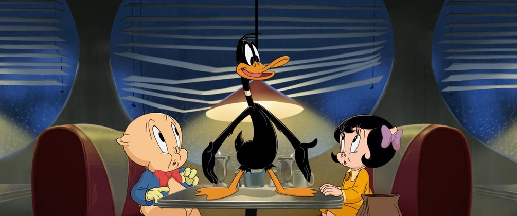 Ein klebriges Abenteuer: Daffy Duck und Schweinchen Dick retten den Planeten: In einem Restaurant lernen Daffy und Dick die Kaugummi-Geschmackswissenschaftlerin Petunia kennen. Ein klebriges Abenteuer: Daffy Duck und Schweinchen Dick retten den Planeten: In einem Restaurant lernen Daffy und Dick die Kaugummi-Geschmackswissenschaftlerin Petunia kennen.