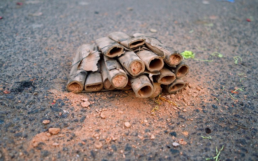 Remnants of fireworks left in the streets of the Thuringian city of Altenburg the day after the traditional new years celebration