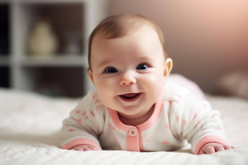 Baby lacht in Kamera