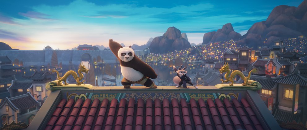 Kung Fu Panda 4: Panda Po und Steppenfüchsin Zhen kämpfen Seite an Seite Kung Fu Panda 4: Panda Po und Steppenfüchsin Zhen kämpfen Seite an Seite