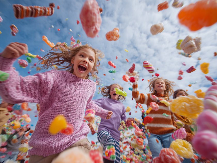 Wenn Kinder die Welt regieren würden: Kinder machen Party in einer Süßigkeiten-Welt Wenn Kinder die Welt regieren würden: Kinder machen Party in einer Süßigkeiten-Welt