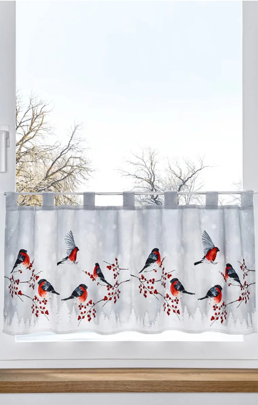 Scheibengardine mit Wintervögeln Scheibengardine mit Wintervögeln