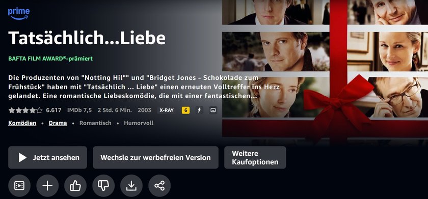 Amazon Prime Weihnachtsfilme: Tatsächlich Liebe