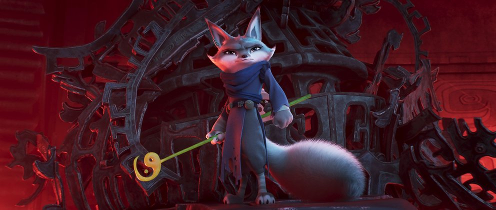 Kung Fu Panda 4: Die Füchsin Zhen hält Pos Geisterwelt-Stab in den Händen. Kung Fu Panda 4: Die Füchsin Zhen hält Pos Geisterwelt-Stab in den Händen.