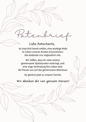 Patenbrief für die Patentante Patenbrief für die Patentante