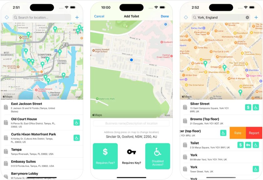Apps für Eltern: Wo ist das nächste Klo? Eine Frage, die mit Kindern, für Schwangere oder mit ramponiertem Beckenboden sehr wichtig sein kann.