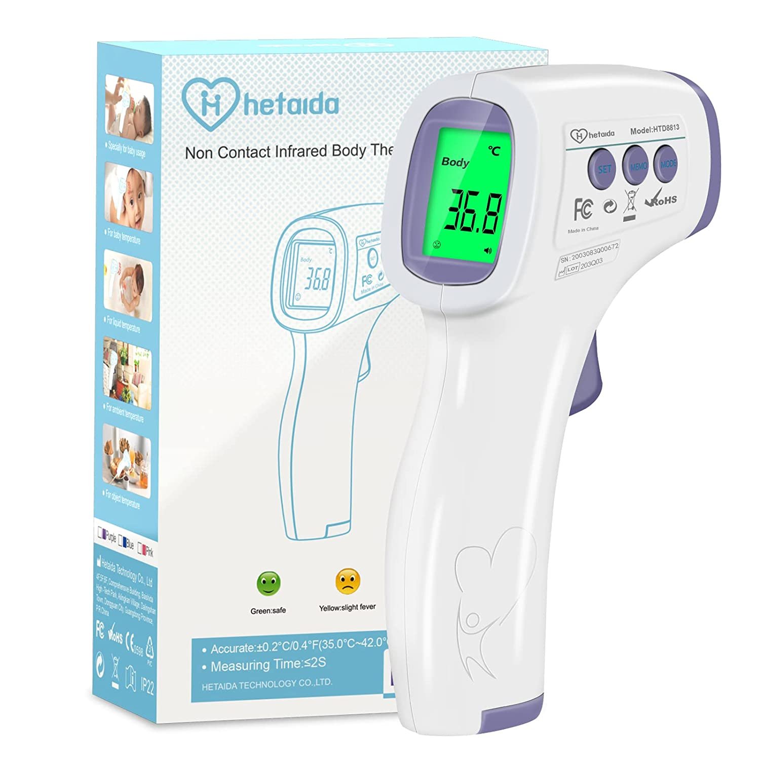 DE Fieberthermometer Digital Kontaktlos Thermometer Stirnthermometer Mit Alarm 