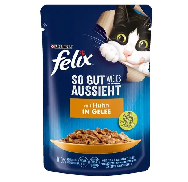 Katzenfutter-Test - Felix So gut wie es aussieht mit Huhn in Gelee
