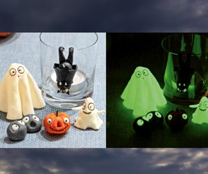 Halloween-Deko basteln: Gruselig leuchtende Fimo-Geister