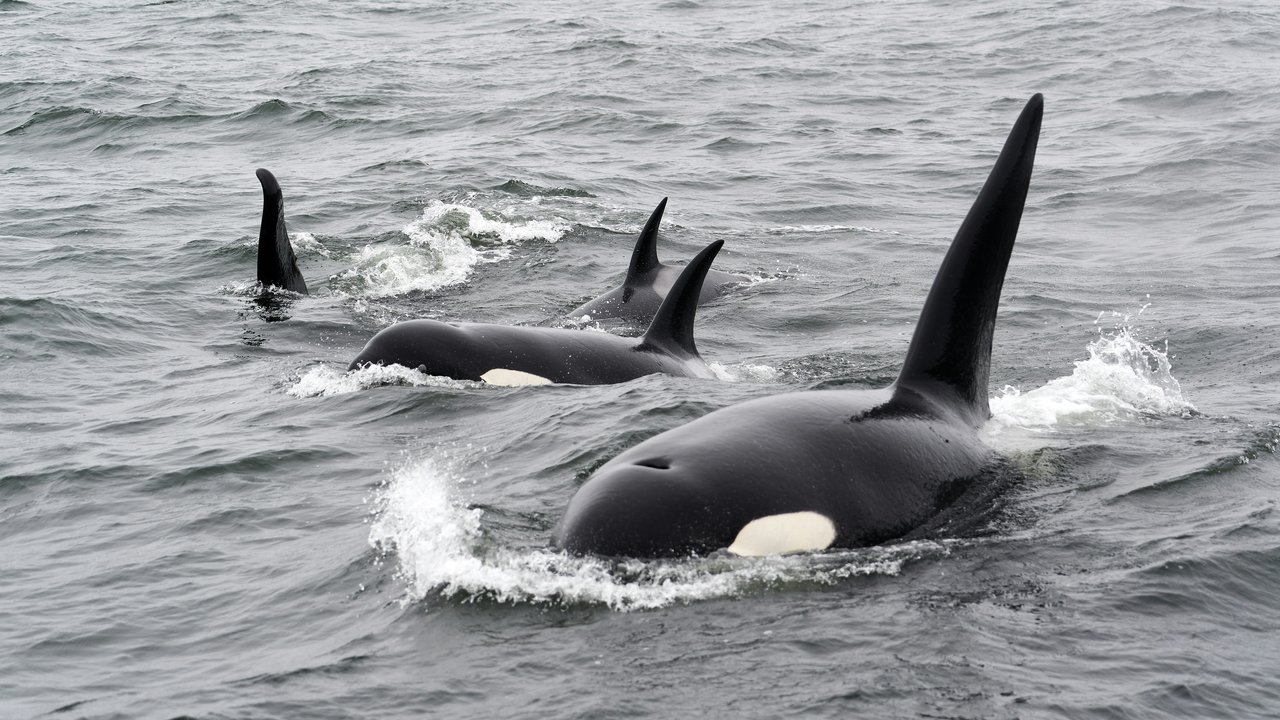 Beeindruckend ist die hohe Finne des Orca-Bullen. 