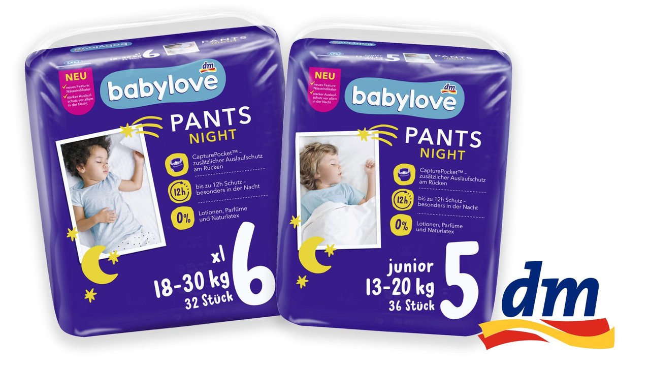 Neue Nachtwindeln bei dm: babylove Baby Pants Night jetzt mit praktischem Feature.