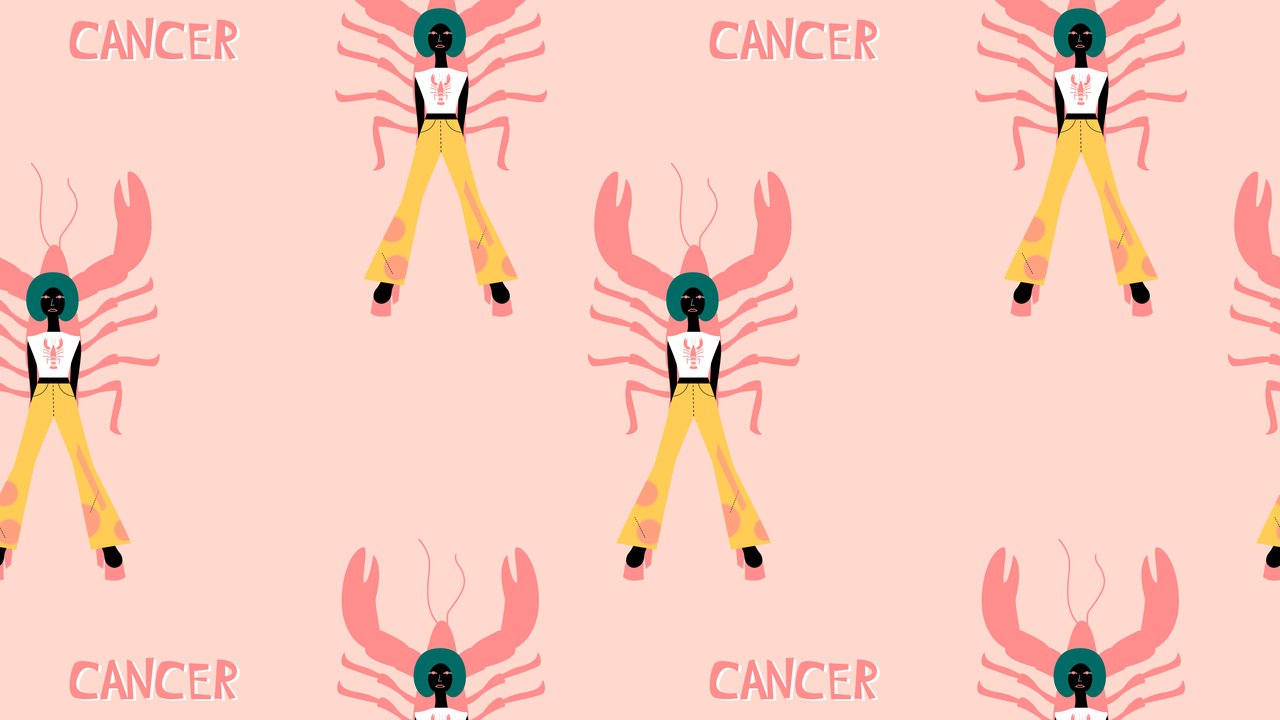 Illustration with Cancer - astrological zodiac sign. Abstract print with The Crab.