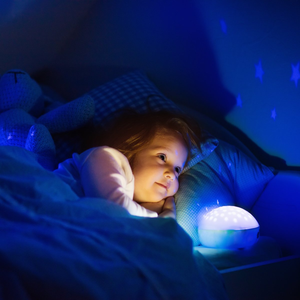 Niedliches, gemütliches LED-Nachtlicht für Kinder mit Fernbedienung.  Baustein Design. Light My Night von Crazy Safety