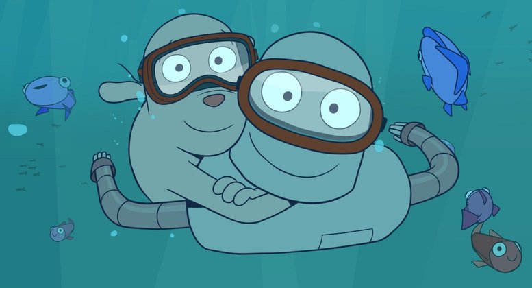 Film-Kritik "Robot Dreams": HUND und ROBO tauchen glücklich im Meer. Aber wie gut verträgt ROBOs Elektrik wohl das Salzwasser?