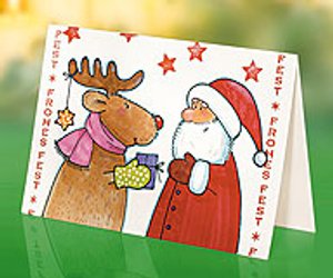 Weihnachtskarte mit Rentier- und Weihnachtsmann-Motiv basteln