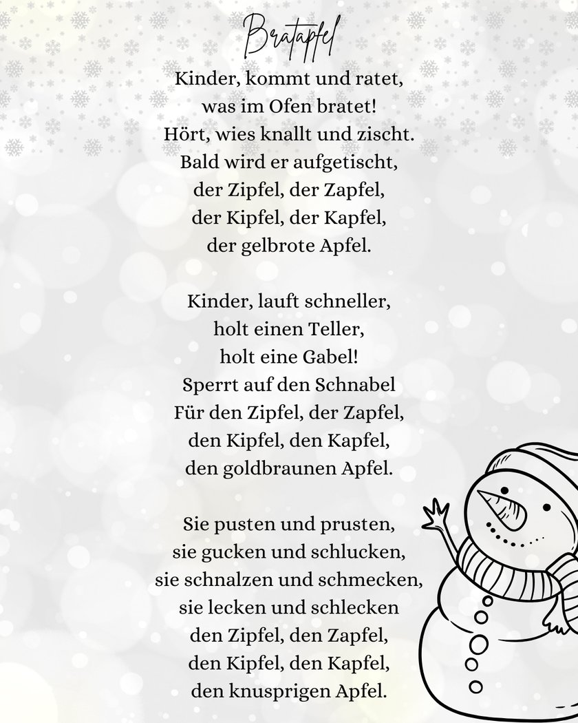 Weihnachtsgedichte für Kinder: Bratapfel