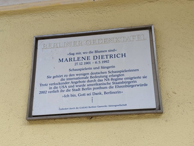 Gedenktafel für Marlene Dietrich