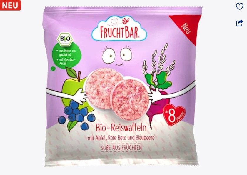 Die Reiswaffeln mit Apfel, Roter Bete und Blaubeeren sind neu bei dm.