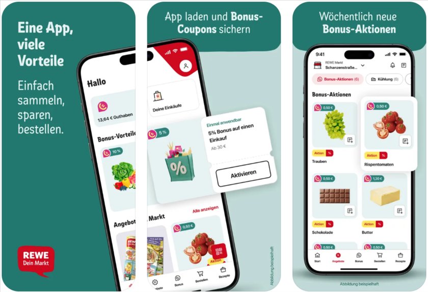 Apps für Eltern: Wenn der Wocheneinkauf stresst, dann bringt euch Rewe einfach alles (oder ihr könnt es dort einfach abholen).