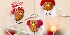 Basteln mit Walnüssen: Weihnachtliche Wintervögel