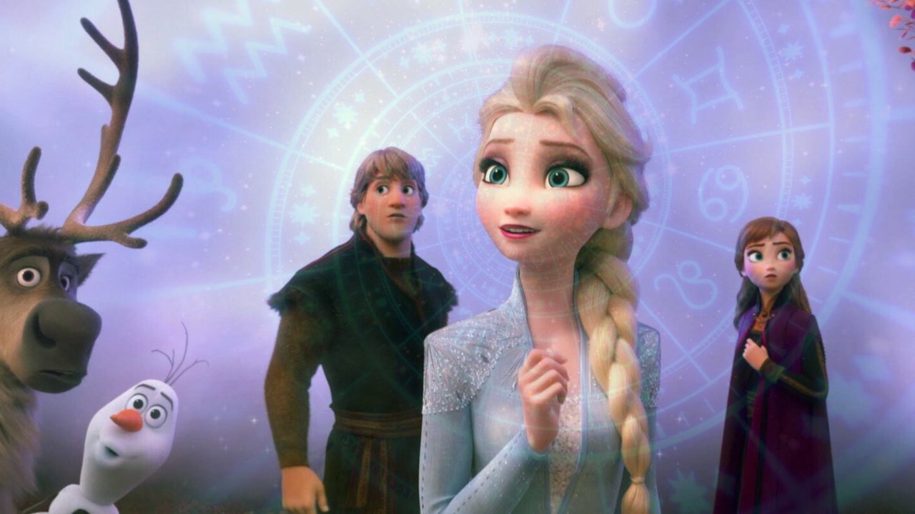 Ausschnitt aus Frozen vor mystischem Hintergrund mit astrologischen Zeichen