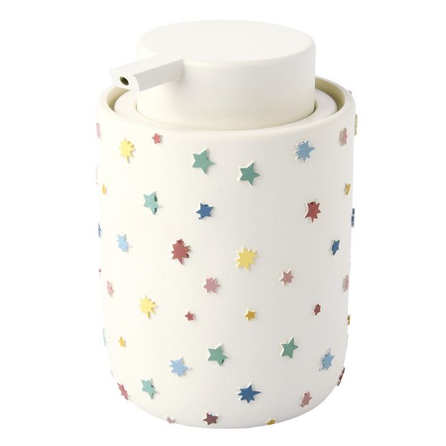 weißer Seifenspender kleine bunte Sterne