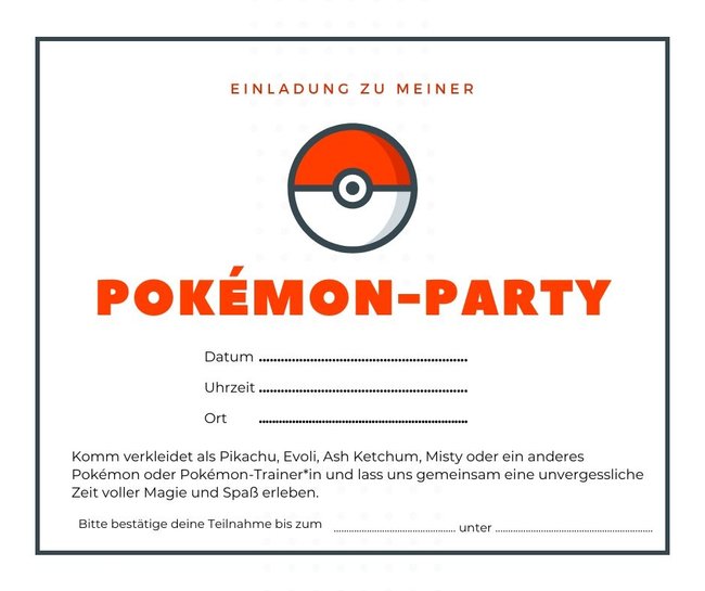 Einladung zum Pokémon-Geburtstag: Einfach hier kostenlos herunterladen.