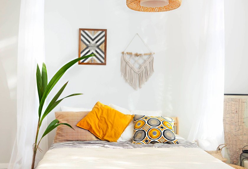 White and beige bedroom in boho style with macrame White and beige bedroom in boho style with macrame on the wall Copyright: xZoonar.com/DashaxPetrenkox 13461281