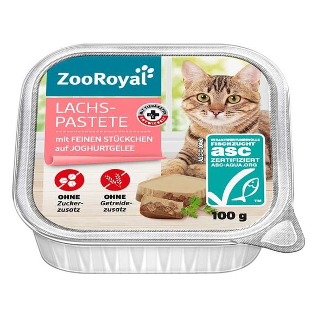 Katzennassfutter-Test - ZooRoyal Lachspastete mit feinen Stückchen auf Joghurtgelee 