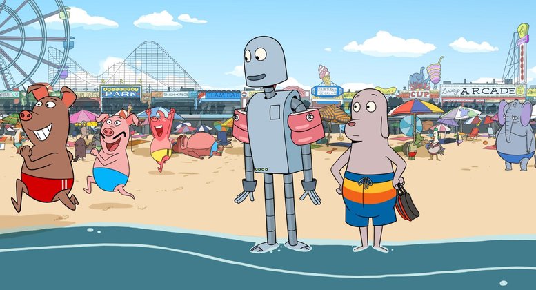 Film-Review "Robot Dreams": Im Sommer gehen ROBO und HUND zum Baden an den Strand.