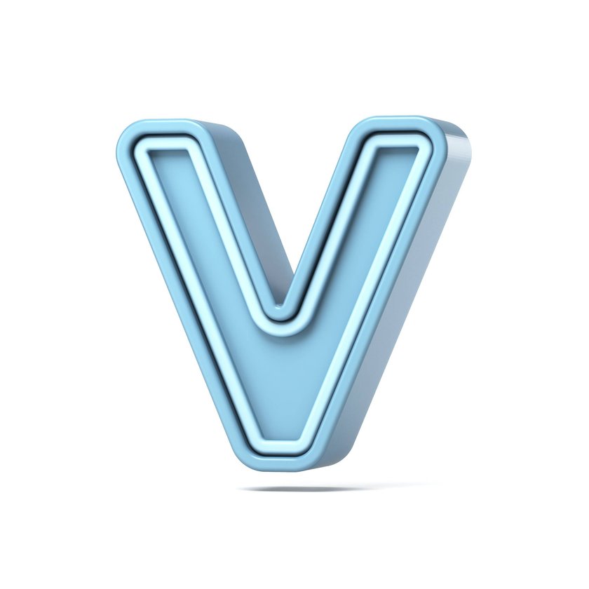 Pastel blue font Letter V 3D