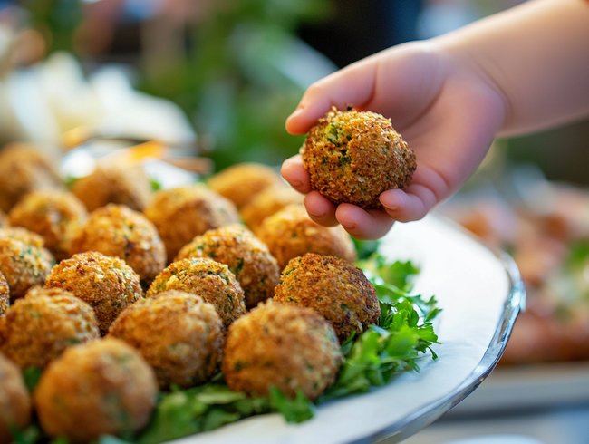 Fingerfood für Silvester: Kann man einfach so wegfuttern oder ins Fladenbrot stecken - leckere Falafel aus Kichererbsen.