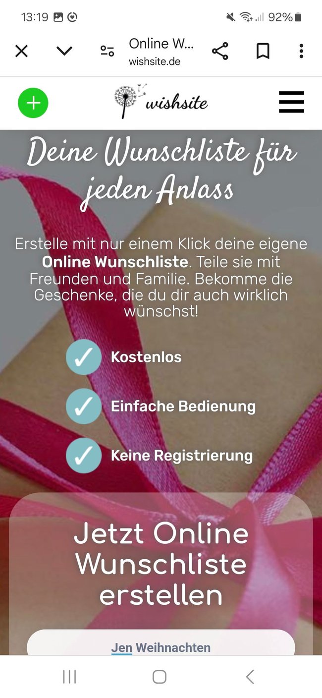 Wunschzettel-Apps: Wishsite